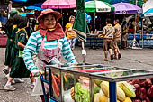 Thailand, street food seller near Phra Pathom Chedi, the nation's largest pagoda in Nakorn Pathom. 